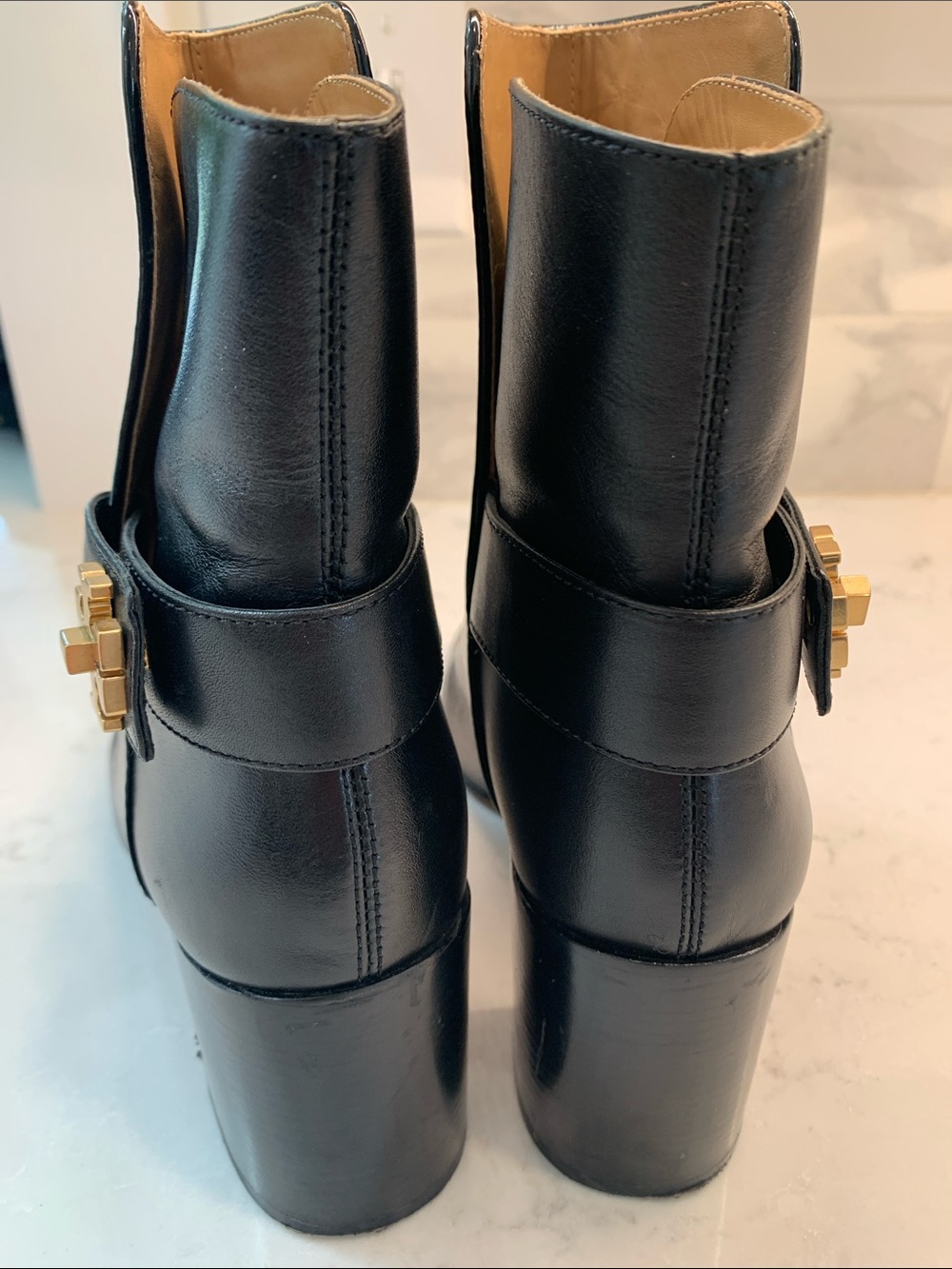 Tory Burch Leather Ankle Boots with Gold Accent Size 7 - Picture 6 of 9